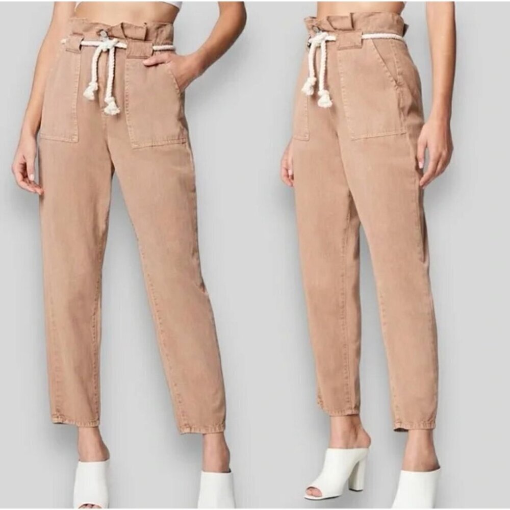 NWT BlankNYC Straight Leg Twill Paperbag Waist Cropped Pants Rope Belt Pink XS